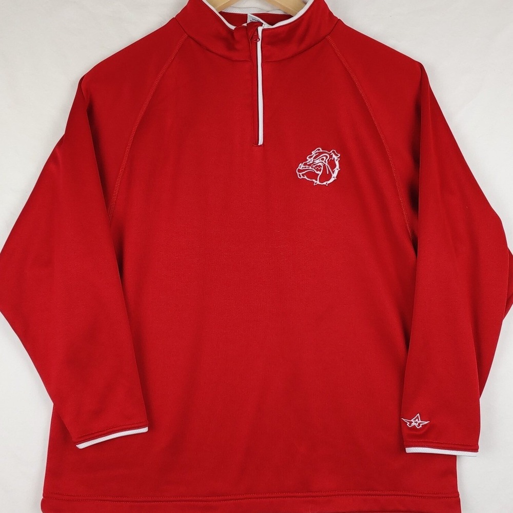 Bulldogs 1/4 Zip Long Sleeve Pullover Youth L Red Embroidered  Alleson Athletic